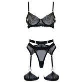 Muse 5-Piece Womens Bondage Lingerie Set Black - Black Large - Her Fetish